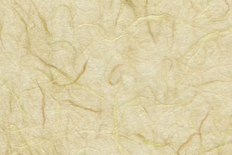 茶色楮が入った薄い麦藁色の雲龍和紙の写真画像