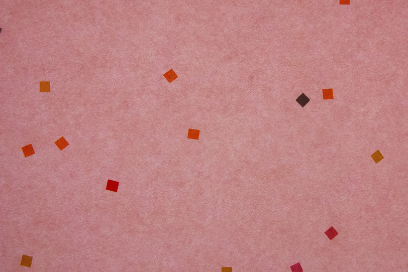 淡い紅梅色に華やかな模様がある和紙の写真画像