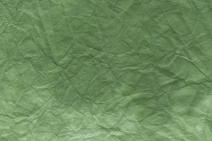 葉菜ような緑青色の揉絞染和紙の写真画像
