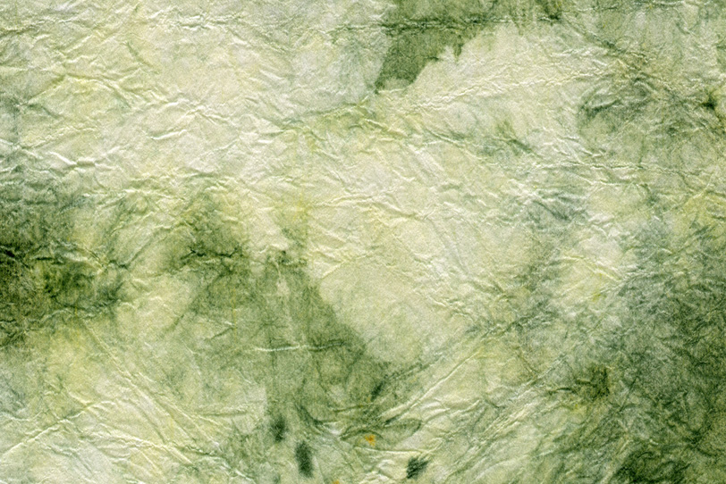 緑の水彩模様のような揉染和紙の写真画像