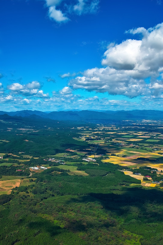 田んぼと畑の日本風景の写真画像