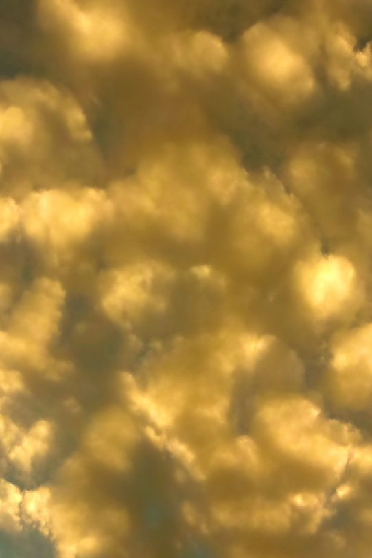 金色に輝く丸い雲と夕焼けの空の写真画像
