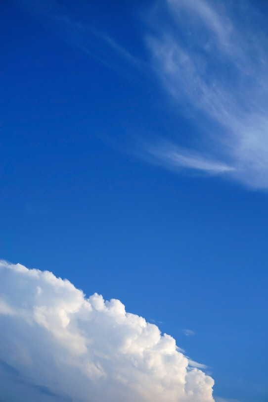 青空に浮かぶ筋雲と積乱雲の写真画像