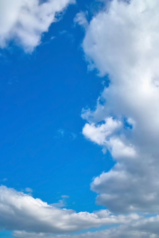 見上げる青空と大きな雲の写真画像