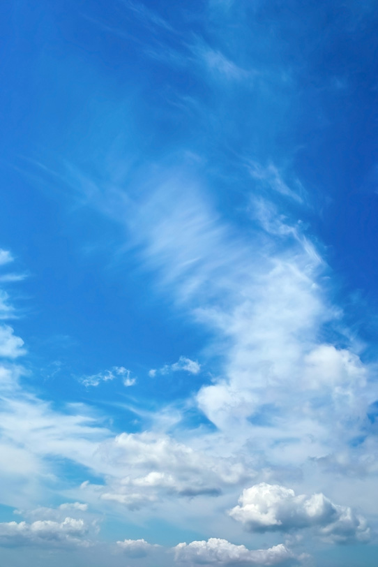 多種多様な雲が浮かぶ雄麗な青空の写真画像