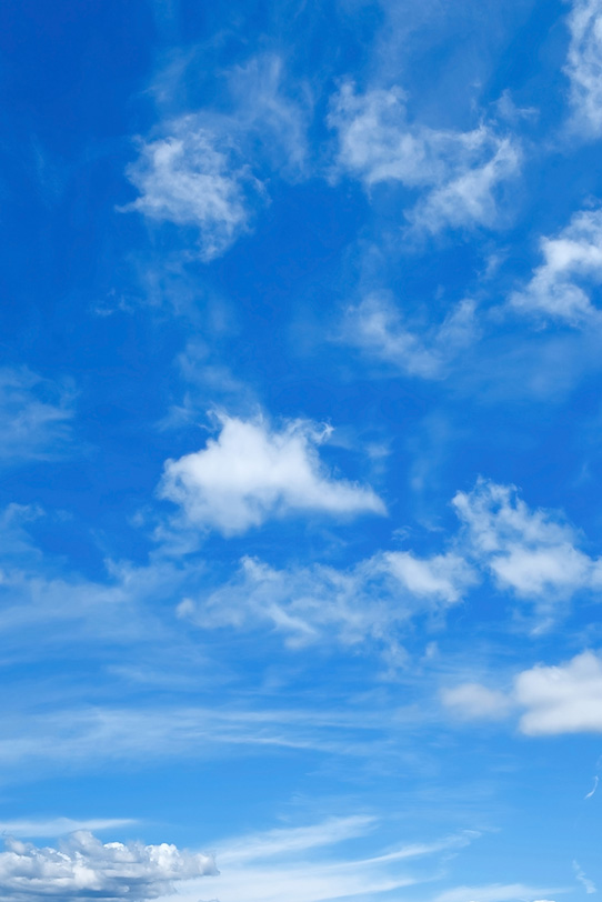 明澄な青空高く踊る薄雲の写真画像