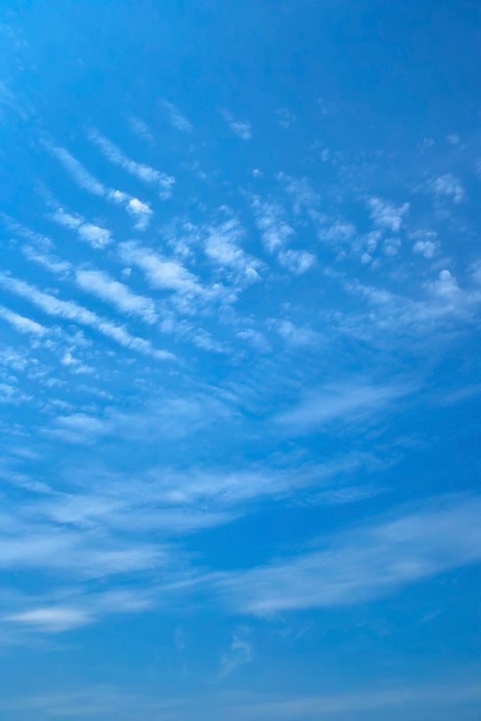 青空に重なるように並ぶ巻積雲の写真画像