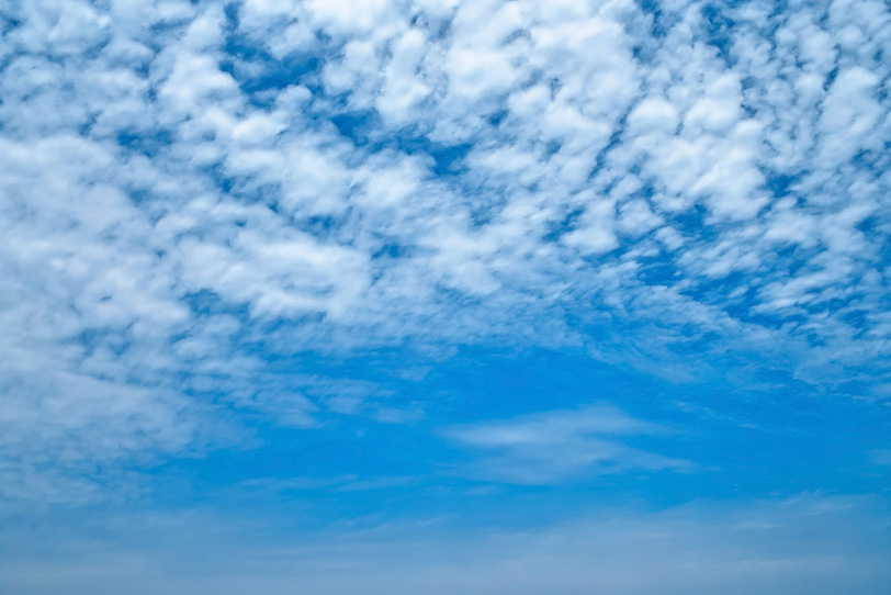 上空に高積雲が広がる青空の写真画像