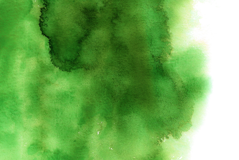 水彩紙に広がる緑の絵具の写真画像