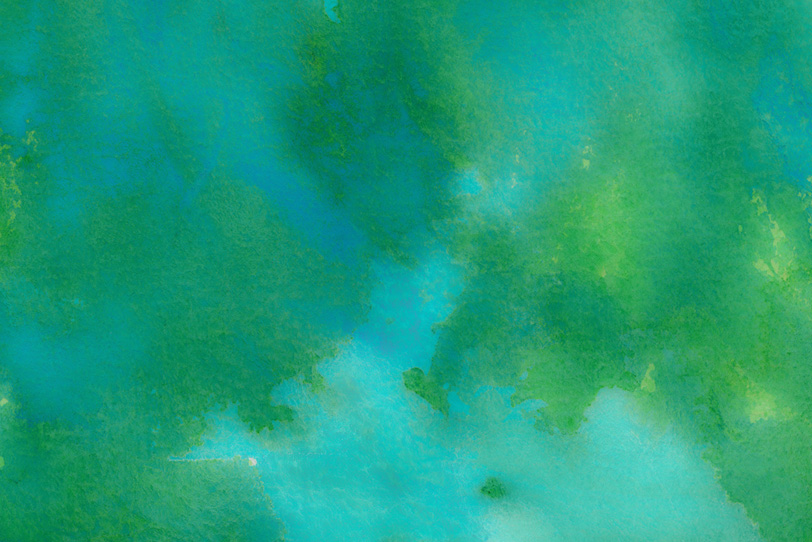 エメラルドグリーンの水彩にじみの写真画像
