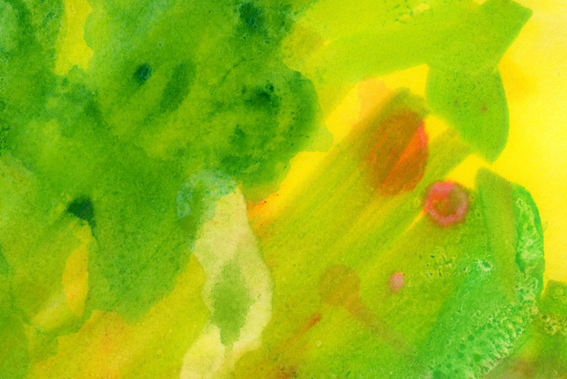 グリーンとイエローの水彩ペイントの写真画像