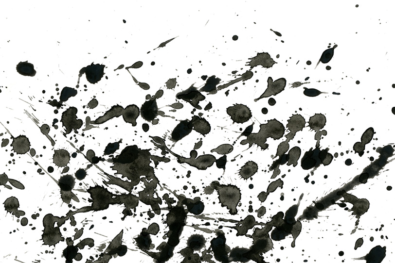 躍動的な黒い飛沫と白い背景の写真画像