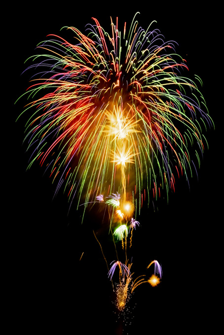 夜空を飾る大きな花火（花火 かわいい 素材の背景フリー画像）