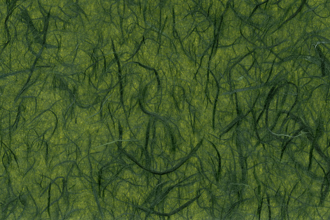 緑雲竜柄の苔色和紙のテクスチャ素材（和紙 緑色の背景フリー画像）