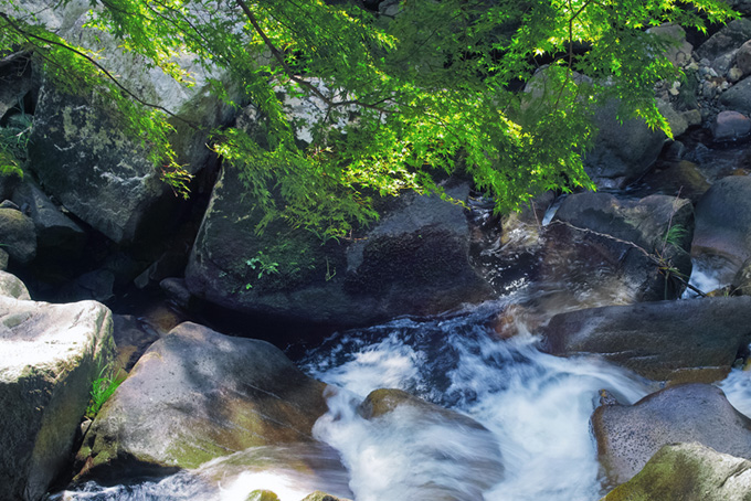 岩が多い谷川の水模様（背景 清流の背景フリー画像）