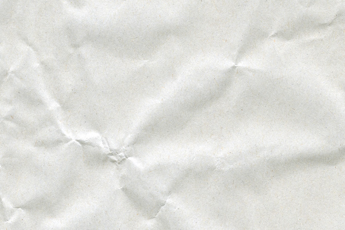 シワの寄った白い紙（テクスチャ 素材の背景フリー画像）