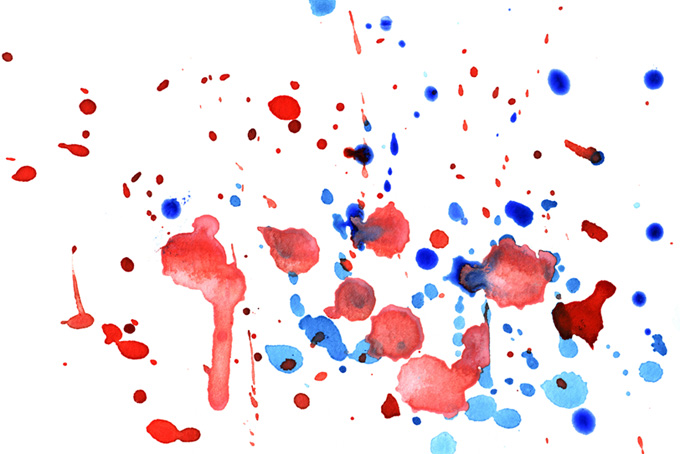 白い紙に落ちた赤と青の絵具のテクスチャ（水彩 おしゃれの背景フリー画像）