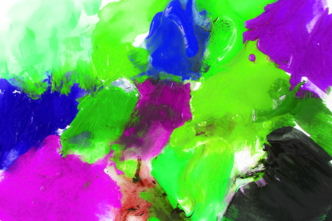 青紫緑の絵具を厚く塗った紙のポップな背景（水彩 手描きの背景フリー画像）