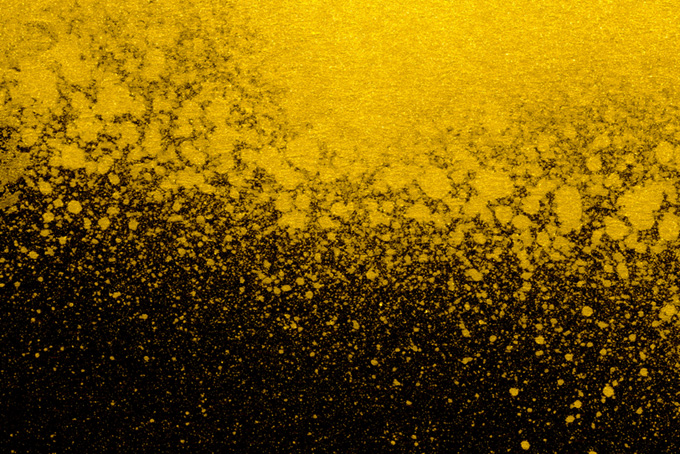 ゴールドの飛沫と黒の背景（水彩 ポップペイントの背景フリー画像）