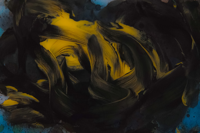 混ざり合う黒色と黄色の絵具の背景素材（背景 かっこいいの背景フリー画像）