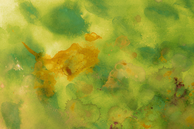 黄色の背景に緑の水彩タッチ画像（水彩 バックグラウンドの背景フリー画像）