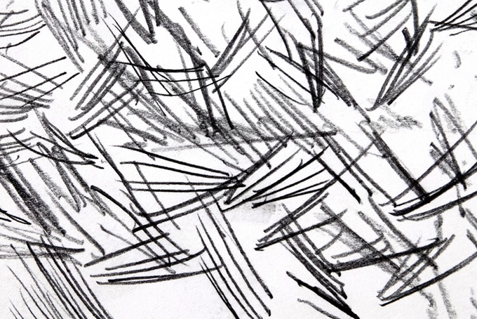 黒い鉛筆で描いた短い直線の集合（水彩 白黒の背景フリー画像）