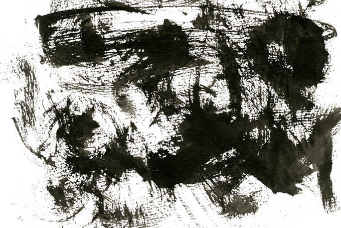 かすれた筆跡の黒墨のテクスチャ素材（水彩 白黒の背景フリー画像）